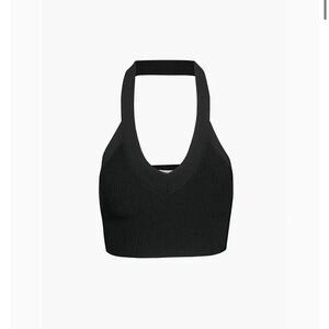 NWT Aritzia Babaton Griffith Sculpt Knit Halter Crop Top Black Size Small